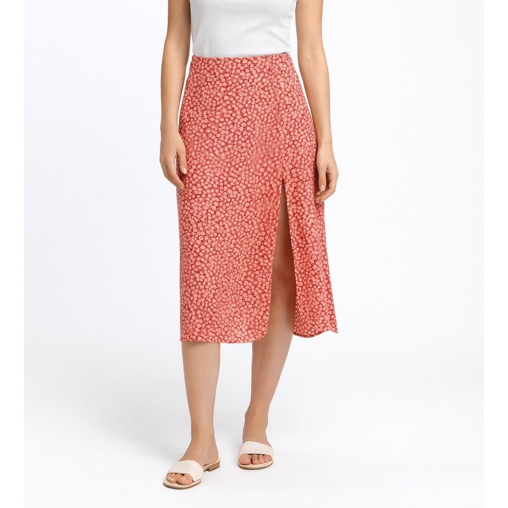 Abercrombie & Fitch Red Pink Floral Midi Skirt with Side Slit S Petite